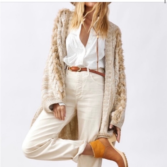 Anthropologie Sweaters - Anthropologie Braided Fringe Sleeve Oversized Cardigan OS